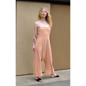 Caron Callahan Womens Mali Jumpsuit Peach Japanese Gauze Cotton Size Large